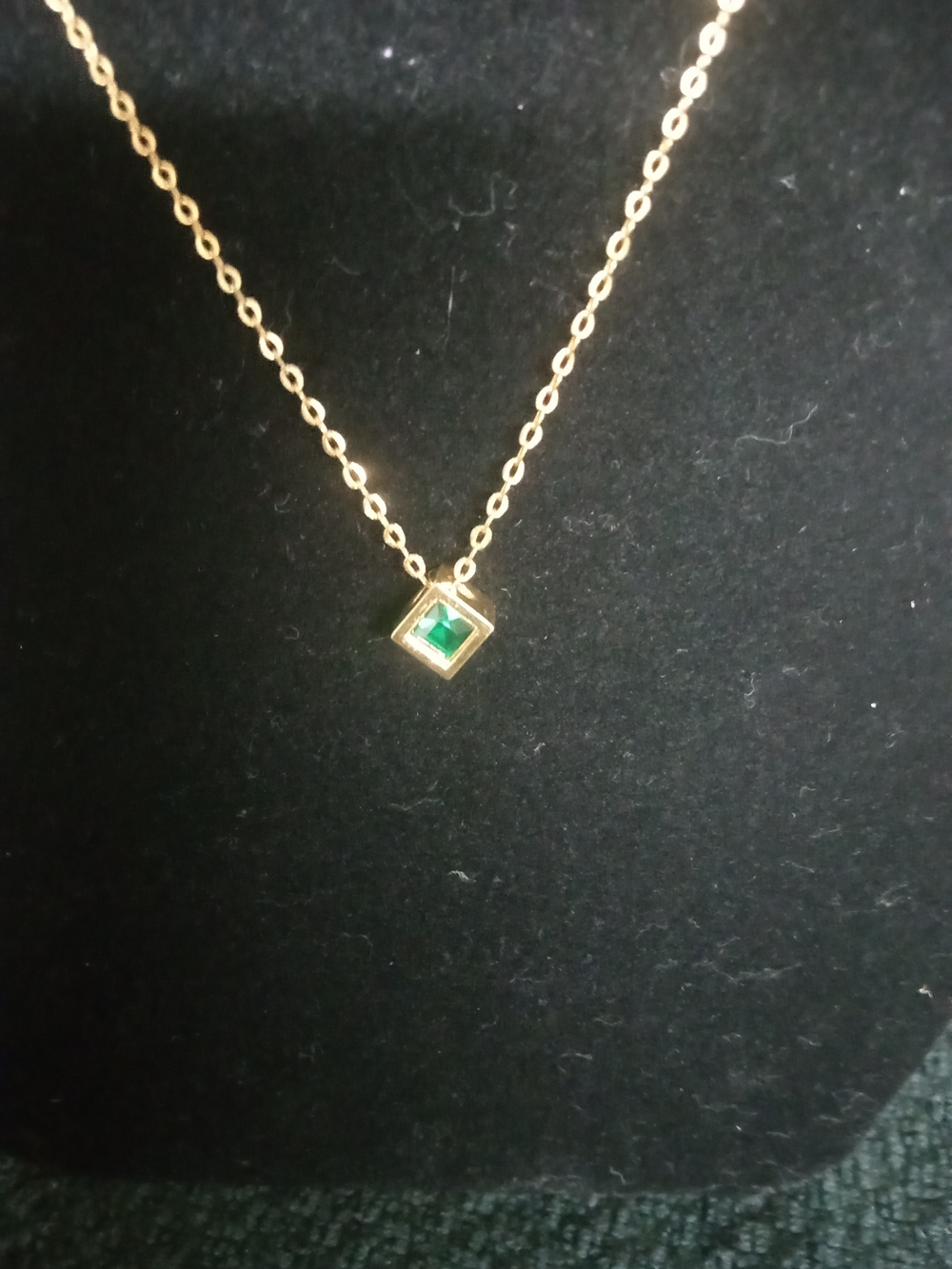 Vintage Crown Trifari Gold-Tone Pendant Women's Necklace with Green Stone